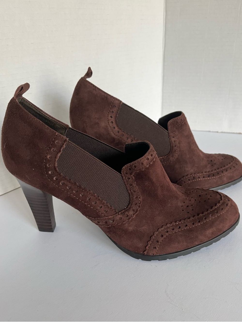 Womens Lauren Ralph Lauren Brown Suede Elastic Slip On Brogue Heels Pumps 8.5 M